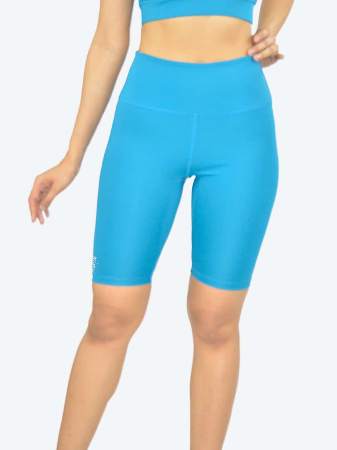 Mimi by Michelle Salins Light Cerulean Blue Biker Shorts closeup view