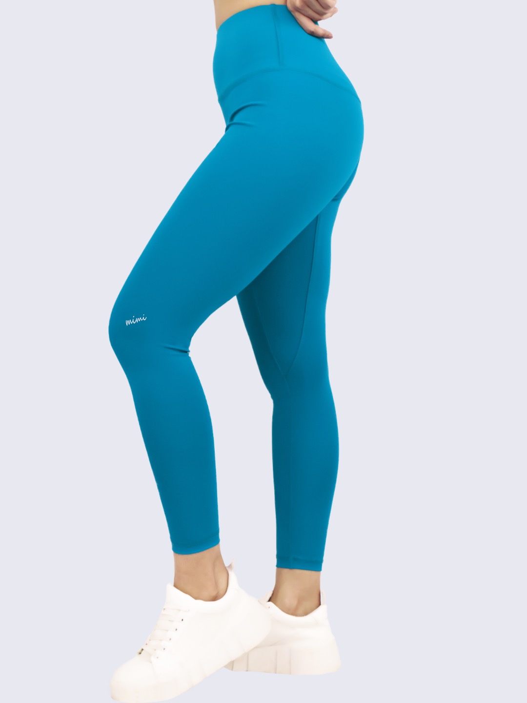 Mimi by Michelle Salins Cerulean Blue High Waist Full Length Leggings For Women Side view