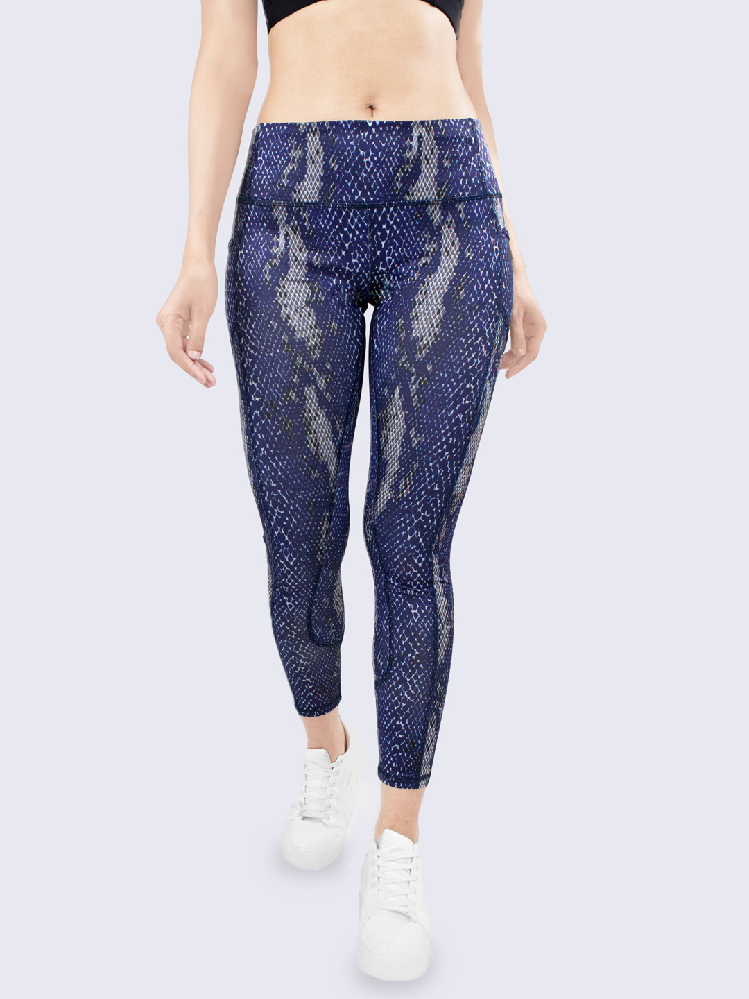 Mimi by Michelle Salins Cobalt Blue Snake Print Full Length Leggings Front view