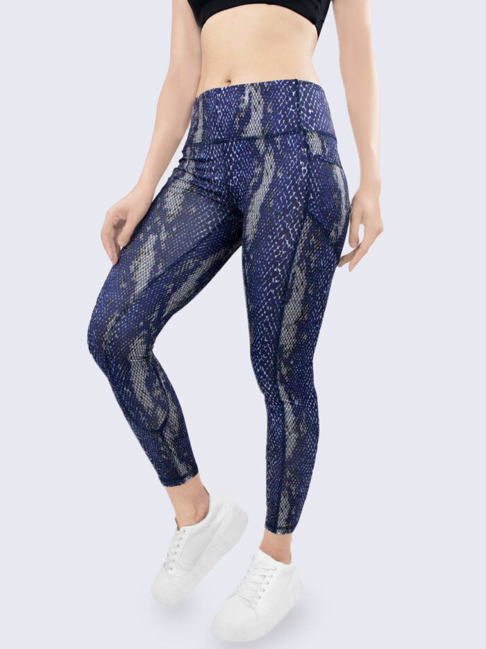 Mimi by Michelle Salins Cobalt Blue Snake Print Full Length Leggings