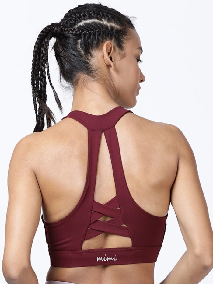 Mimi by Michelle Salins Nylon Criss Cross Back Sports Bra For Women - Burgundy